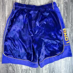 AND1 Basketball Shorts Blue Gold Logo Large L Shiny Mesh Vintage Style Men